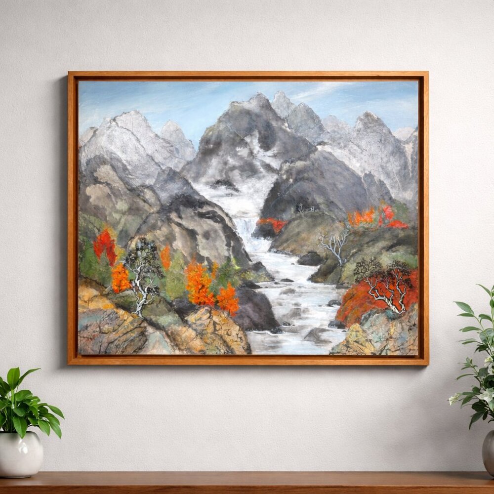 Mountain Landscape Painting by Ruth Lewis Acrylic Mixed Media Framed Wall Art